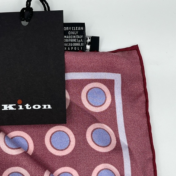100% NWT KITON Silk Pocket Square Red - Blue. (12X12) - Picture 5 of 8